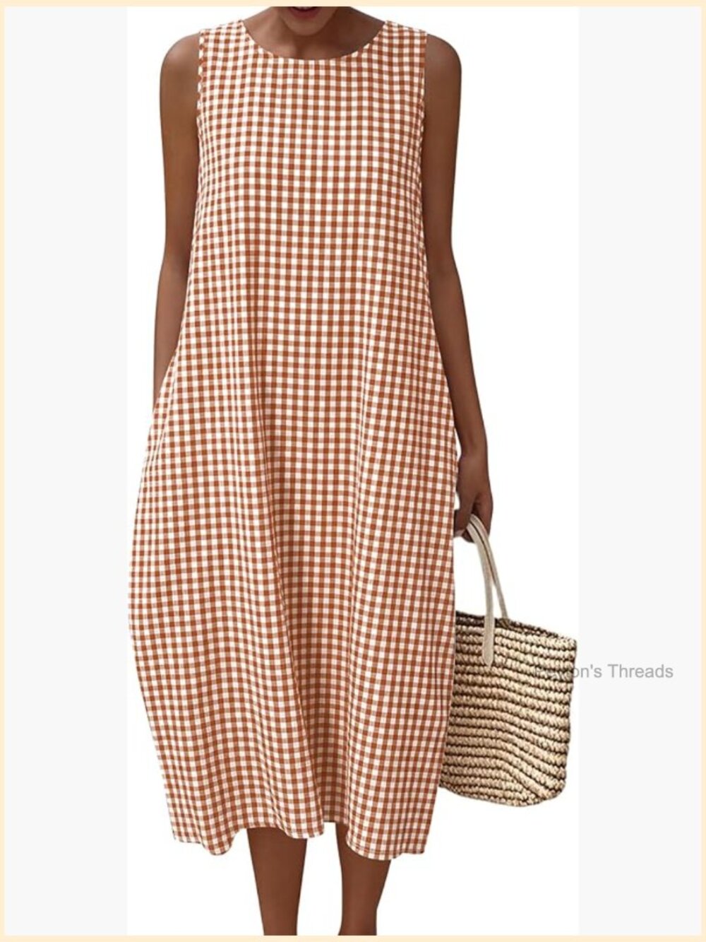 Cotton Maxi Dress with Pockets Crew Neck Sleeveless A-Line Casual Beach